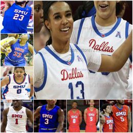 Aangepaste SMU Mustangs basketbaltrui NCAA gestikte trui Elke naam nummer mannen vrouwen jeugd geborduurd Zhuric Phelps Jalen Smith Mo Njie Chuck Harris Williamson