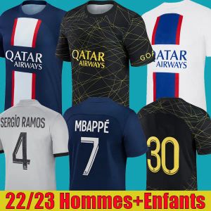 CUSTOM voetbalshirts MBAPPE HAKIMI SERGIO RAMOS 22 23 Maillots de football 2022 2023 MARQUINHOS VERRATTI PSGs mannen kids kit shirt uniformen m