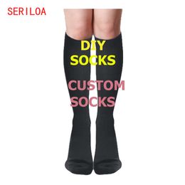 Calcetines personalizados hasta la rodilla Medias de moda larga DIY Imprimir TEXTO P O para hombres Mujeres 220707