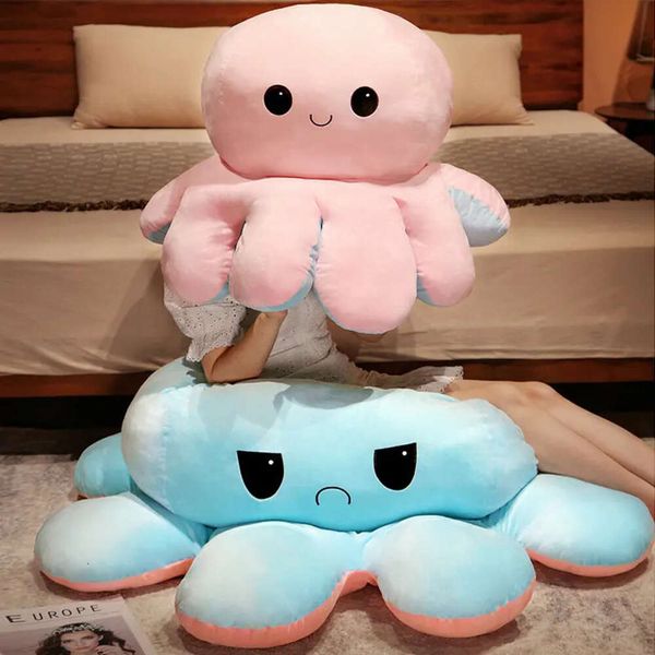 Animaux en peluche de jouet doux sur mesure Jouets de dessin animé mignon glissade réversible Octopus Boute de lit en peluche