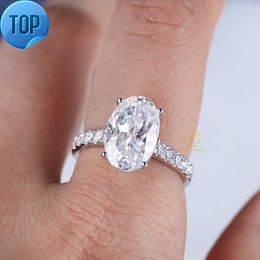 Bague de fiançailles de mariage en or blanc massif, personnalisée, 8x12mm, 4ct, coupe ovale glacée écrasée, VVS D Lab, diamant Moissanite