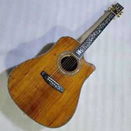 Guitare en bois massif personnalisée avec dos en Koa massif, véritable Abalone pan coupé, guitare électrique acoustique Dreadnought DOUBLE BIG Pickup