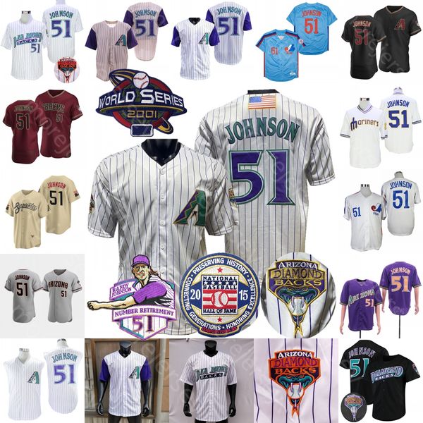 Randy Johnson Jersey 2001 WS Retirement Hall of Fame patch 1999 Turn Back Pinstripe Green Navy White Cream Pinstripe Fans Vintage Taille S-3XL