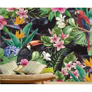 Aangepaste Zuidoost-Aziatische stijl tropisch regenwoud bananenblad bloem en vogel behang woonkamer slaapkamer 3d 240122