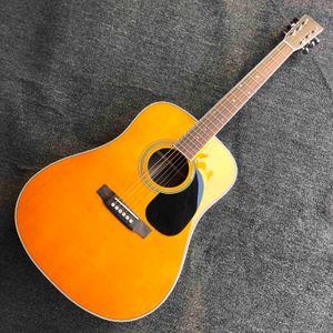 Guitare électrique acoustique de peinture jaune Dreadnought en épicéa personnalisé accepter guitare, ampli, pédale, etc. OEM