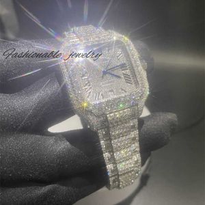 Custom roestvrij staal mechanisch horloge ijs uit VVS Hiphop Moissanite Diamond Watch