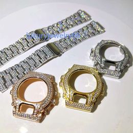 Diamants ronds synthétiques en acier inoxydable personnalisés, décoration bling-bling, luxe hip hop, bande glacée, lunette vvs moissanite, montre en diamant