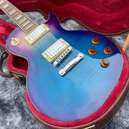 Aangepaste standaard vlam esdoorn top paars blauw elektrische gitaar axcess nek joint grover tuners chroom hardware china chibson gitaren