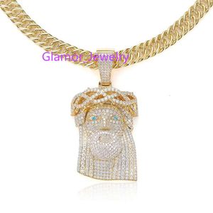 Collier personnalisé en or et diamant glacé, pendentif jésus Moissanite, bijoux Hip Hop