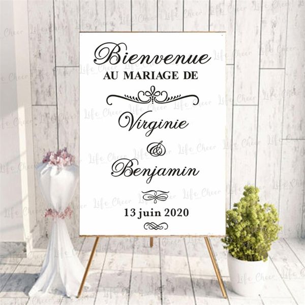 Autocollants personnalisés autocollants en vinyle motif français pour miroir de bienvenue personnalisé tous les textes autocollant signe de mariage 220613