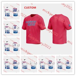 Maillot de baseball cousu sur mesure 2023 WBC Puerto Rico pour hommes jeunes 48 Jorge Lopez 56 Duane Underwood Jr. 57 Hector Santiago 58 Alex Claudio 63 Fernando Cruz Maillots