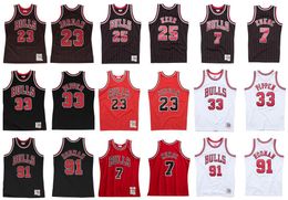 Custom Stitched 91 Rodman 33 Pippen 25 kerr 7 Kukoc basketbal Jersey S-6XL Mitchell Ness 1995-96 97-98 Mesh Hardwoods Classics retro versie Heren Dames Jeugd jerseys