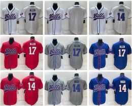 Op maat gemaakte voetbalshirt buffalo''bills''Men vrouwen jeugd 17 Josh Allen 14 Stefon Diggs Blue Red White Baseball onaantastbare truien