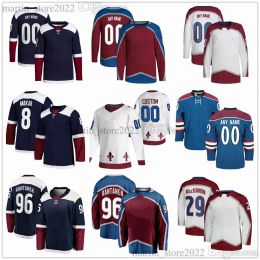 AANGEPASTE gestikte hockeytruien 8 Cale Makar 29 Nathan MacKinnon 96 Mikko Rantanen 92 Gabriel Landesog 33 Patrick Roy 19 Joe Sakic 4 Bowen B