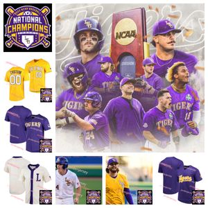 Maillots LSU cousus sur mesure 2023 MCWS National Champs LSU Tigers Baseball Jersey 5 Aaron Hill Jacob Berry Andrew Stevenson Aaron Nola Kevin Gausman 8 Mikie Mahtook