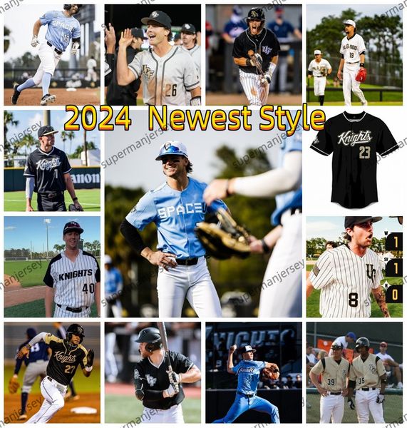 Maillot de baseball UCF 2024 cousu sur mesure pour homme 36 Ruddy Gomez 44 Andrew Sundean 16 Hunter Patteson 5 Trent Taylor 18 Zack Hunsicker Jacob Marlowe Maillots UCF Knights