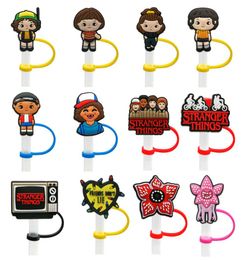 Custom Stranger Things Straw Topper Siliconen schimmel Cover mode charmes herbruikbaar Splash Proof Drinking Dust Plug Decoratief 8mm STR1190132