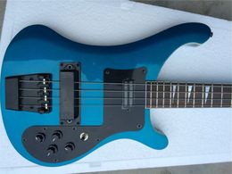 Custom Strings Metallic Blue Electric Bass Guitar Black Hardware Triangle Mop Benebord Inlay Awesome China Guitars