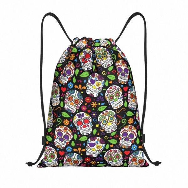 Sac à cordon de motif noir personnalisé Sacs à cordon pour les sacs à dos de yoga de magasin Mexican Day of the Dead Sports Gym Sackpack B6LJ # #