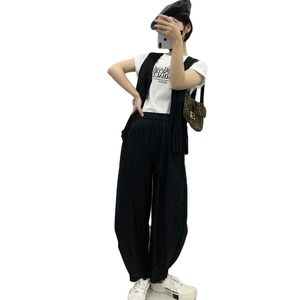 Pantalones Capri plisados informales para mujer, ropa informal ancha, 100% poliéster, color sólido, personalizado, venta al por mayor