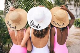 Chapeaux de soleil personnalisés avec coquilles Bridal Beach Hatshells Stripe Floppy Bow Noms personnalisés Paille Honeymoon Bachelorette 240415