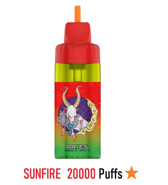 Sunfire personalizado directo al pulmón (DTL) vs MTL Garganta fuerte Irritación Cherry Lce Aries 20000 20K Puffs 20000 Puffs Shisha Hookah desechable Nic Vape Vape GRATIS Envío