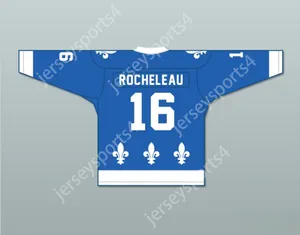 Sylvain personnalisé Rocheleau 16 Le National de Québec Blue Hockey Jersey- lance et Compte supérieur Stitted Spetted S-M-L-XL-XXL-3XL-4XL-5XL-6XL