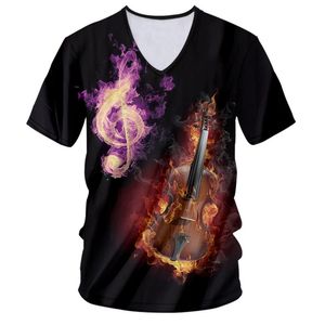 Aangepaste T-shirts Mannen/Vrouwen Korte Mouw V-hals T-shirt Nieuwigheid 3D Print Gitaar Muziek T-shirt Zomer Hip Hop Rock rap Tees S-7XL 220619