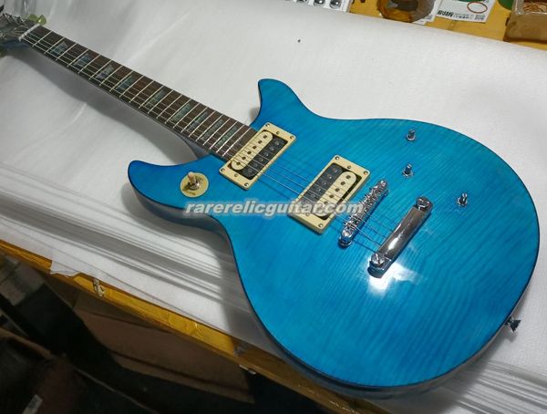 TAK MATSUMOTO Double coupe aqua flamme bleue Maple Top Guitar Guitare Ambalone Bloc Incrup