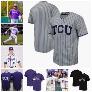 Aangepaste TCU gehoornde kikkers TCU honkbal Jersey Sam Stoutenborough Ben Abeldt Cohen Feser Chase Hoover Jax Traeger Justin Hackett Jerseys gestikt