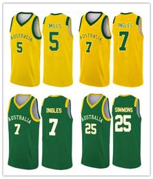 Équipe personnalisée Australie Au 2019 Coupe du monde Jerseys de basket-ball 5 Patty Mills 12 Aron Baynes 8 Matthew Dellavedova 6 Andrew Bogut Stitc6399552