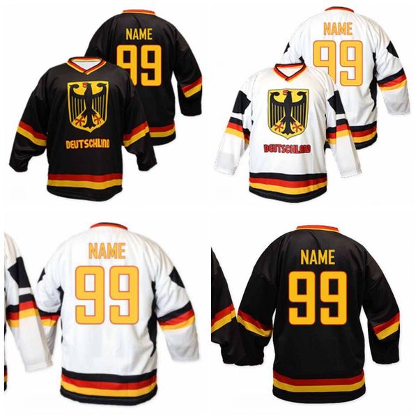 PERSONALIZADO Equipo Alemania Deutschland Hockey sobre hielo Jersey Hombres Bordado Cosido Blanco Negro cualquier número y nombre Jerseys