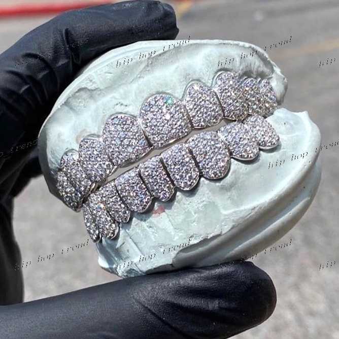 カスタム歯グリルツ925シルバー14K 18Kダイヤモンド/モイサナイト歯科用グリルセットアイスアウトグリルズヒップホップブリンググリル