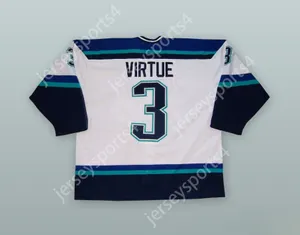 Aangepaste Terry Virtue 3 Worcester Icecats White Hockey Jersey Top gestikt S-M-L-XL-XXL-3XL-4XL-5XL-6XL