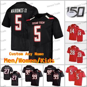 Aangepaste Texas Tech voetbalshirt Patrick Mahomes II Alan Bowman 7 Donovan Smith Donta Thompson wit rood College heren voetbalshirts 150e