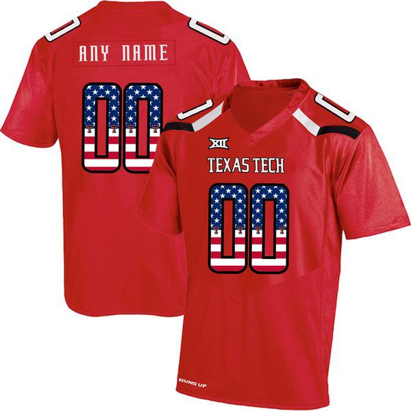 Camisetas personalizadas de Texas Tech, camisetas personalizadas para hombres universitarios, rojo, negro, blanco, bandera de EE. UU., moda para adultos, ropa de fútbol americano, camiseta cosida