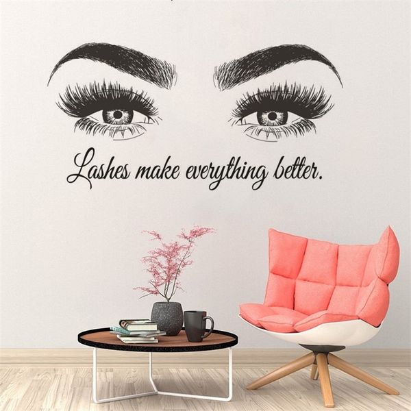 Texte personnalisé Salon de beauté Decal Sourcils Maky Up Autocollant Cils Extension Vinyle Affiches murales Lash Bar Décor AZ491 201106