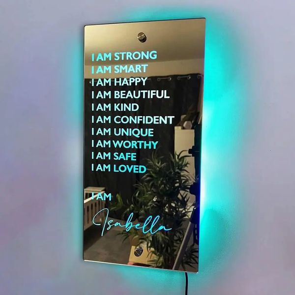 Texte personnalisé créatif décoration murale miroirs éclairer miroir Affirmations personnalisées miroir veilleuse miroirs 240127