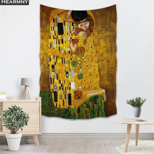 Custom The Kiss Gustav Klimt Tapiz de pared Decoraciones para el hogar Tapices de bosque para colgar en la pared para el dormitorio 130x150CM140x250CM T200601