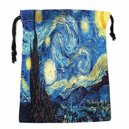 personnalisé La nuit étoilée Vincent van Gogh Sac à cordon Petit voyage Femmes Petit sac en tissu Pochette cadeau de Noël 18 * 22 cm W-0616 Q9v0 #