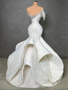 Custom Tiered Prom gemaakt kralenparels formeel voor vrouwen feest Arabische Dubai zeemeermin avondjurk