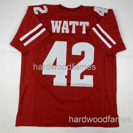 Aangepaste TJ T.J. Watt Wisconsin Red College gestikte voetbaljersey Voeg een naamnummer toe