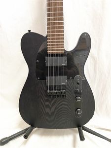 Guitarra eléctrica personalizada TL de 7 cuerdas, color negro mate, pastilla EMG activa, hardware negro