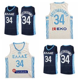 Personalizado Tokio Giannis Antetokounmpo # 34 Equipo Grecia Baloncesto Jersey Blanco Azul Tamaño S-4XL Cualquier nombre y número Calidad superior