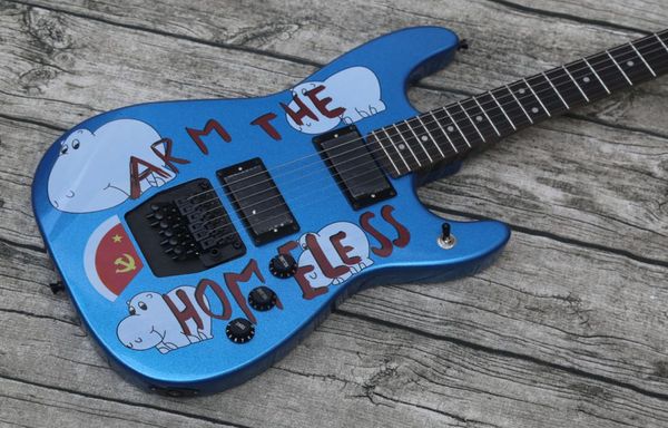 Arm Tom Morello personnalisé Le sans-abri Metal Blue Electric Guitar Copy EMG Pickups Floyd Rose Tremolo Bridge Locking Nut Black Ha7207372