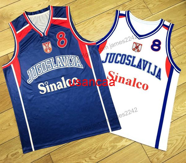 Maillot de basket-ball Peja Stojakovic #8, personnalisé de qualité supérieure, avec tous les noms et numéros, blanc et bleu, taille XS-6XL