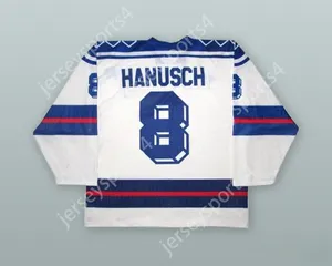 Custom torsten hanusch 8 Équipe nationale de l'Allemagne de l'Est en maillot de hockey blanc top cousu s-m-l-xl-xxl-3xl-4xl-5xl-6xl