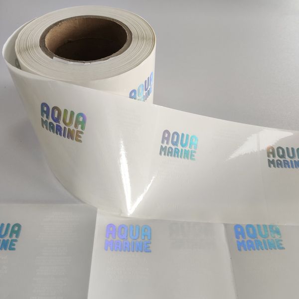 Etiqueta transparente personalizada con logotipo, lámina de holograma, pegatina de impresión impermeable transparente, pegatinas adhesivas con estampado holográfico