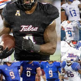 Custom Tulsa Golden Hurricane College voetbalshirts Keenen Josh Johnson Juancarlos Santana Deneric Prince