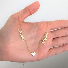 Aangepaste twee naam met hart ketting gepersonaliseerde dubbele hart liefde verklaring ketting vrouwen roestvrijstalen ketting collier femme270l